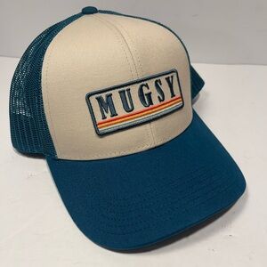 MUGSY Trucker Cap Hat Snapback Mesh Cream Teal Patch Logo Retro Adjustable NWOT